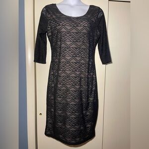 body-con dress black lace with nude lining scoop neck XXL